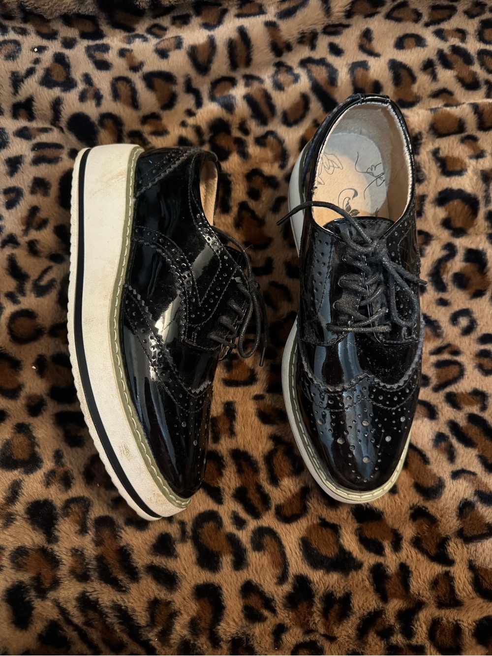 Black Patent Wingtip Platform Oxfords